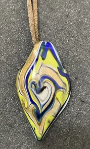 Hand blown Glass Pendant On Leather Suede Strap (Murano Inspired ) - Picture 1 of 3