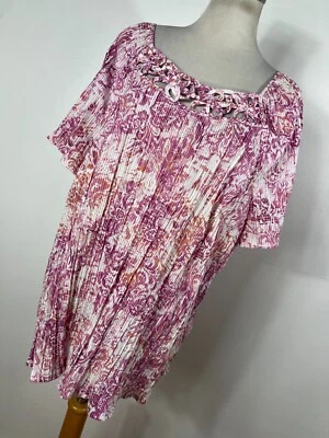 Liz & Me 1X Shirt Top Pink White Floral Crinkle Stretch Short Sleeve Womens G2 - Image 1 of 4