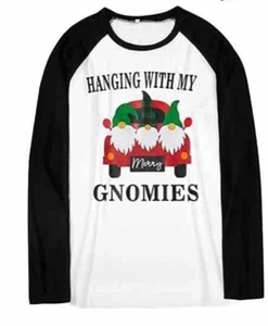 Women's Hanging With My Gnomies Top Size Large Black White Long Sleeve Christmas - Picture 1 of 6