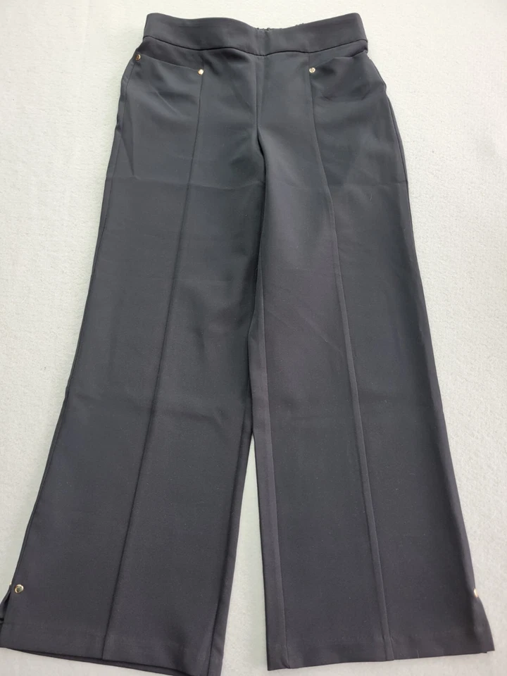 Calça feminina JM Collection M preta cintura média perna larga - Imagem 1 de 4