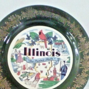 Vintage Chicago Illinois State Decorated Plate Gold Etched Around Outer Rim 10" - Picture 1 of 4