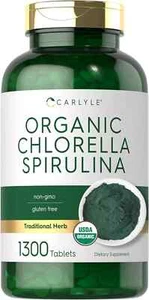 Carlyle Organic Chlorella Spirulina Tablets 1300 Count 50/50 Blend Gluten Free - Picture 1 of 2