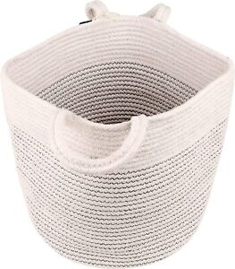 NBS Cotton Rope Handwoven Round Basket with Handle for Towel | Toys | White