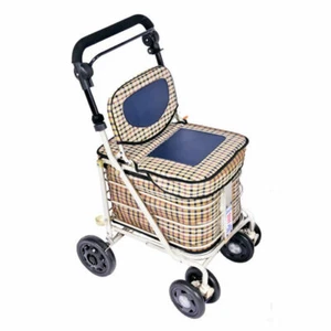 Shopping Trolley With Seat and Backrest - LIGHT TARTAN (FULLY ASSEMBLED) - Picture 1 of 4