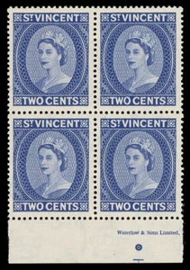 St Vincent 1955 QEII 2c ultramarine imprint block of four superb MNH. SG 190. - Picture 1 of 1