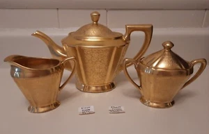 Vintage Gold Pickard Tee Service Set Teekanne Milchkännchen Zucker - Bild 1 von 19