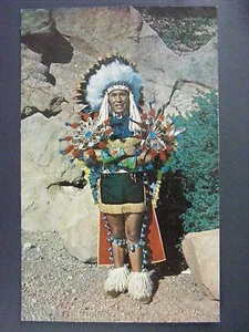 North American Indian Chief Full Dress Vintage Color Chrome Postcard 1950s - Picture 1 of 2