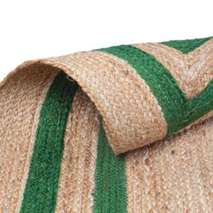 Rug Square Carpet 100% Natural Jute Runner Handmade Braided Style rug Green Line - Picture 1 of 4