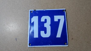 Vintage Enamel Sign Number 137 Blue House Door Street Plate Metal Porcelain Tin - Picture 1 of 2