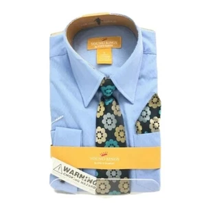 Young Kings by Steve Harvey Boys Blue Dress Shirt Tie & Hanky Combo Size 5 - 6 - Picture 1 of 2