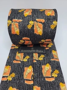 Mens ERMENEGILDO ZEGNA Tie 100% Silk ITALY Geometric Bird Pattern 59 x 4" Black - Picture 1 of 13