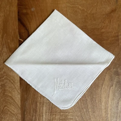 Vintage Handmade Embroidered " Mother " Handkerchief Hankie White Linen 9 x 9 - Image 1 of 3