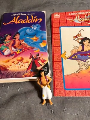 VTG Disney Blk Diamond Aladdin VHS, ‘92 Special Edition Color Book 3" Figurine Foto 1 de 4