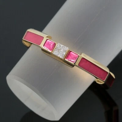 Gucci Link To Love Red Enamel Diamond Stack Band Ring Size 7.25 18K Yellow Gold - Image 1 of 4