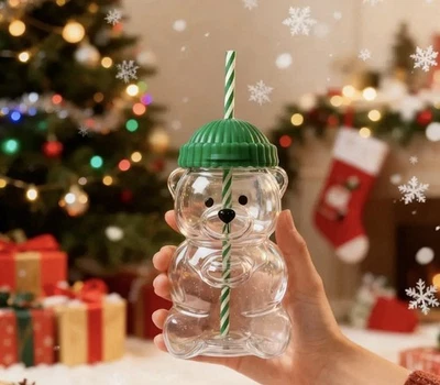 2025 Holiday New Glass Bear Cold Cup With Straw 20oz Mug Jar Coffee Unbranded - Image 1 of 4