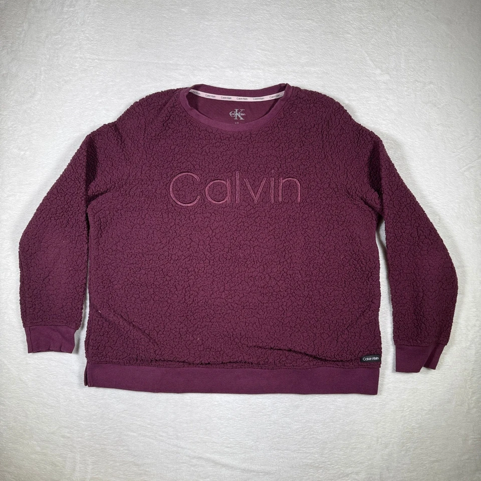 Pulôver moletom Calvin Klein Borgonha Sherpa lã gola redonda logotipo G G - Imagem 1 de 4