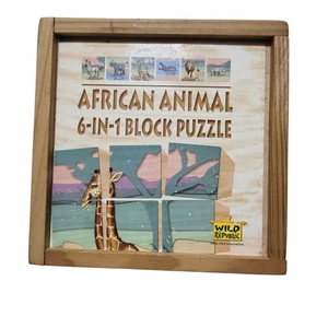 Wild Republic African Animal 6 in 1 Wood Block Puzzle Lion Zebra Giraffe Rhino - Imagen 1 de 23