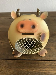 Metal Milk Cow Piggy Bank Mesh Off White With Black Spots Coinbank Coin Moneybox - Picture 1 of 9