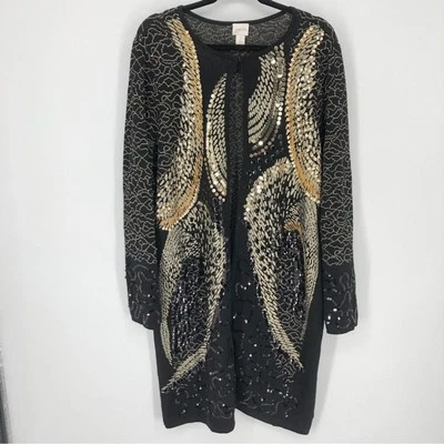Кардиган женский Chico's размер XL украшенный бисером открытый передний черный вязаный пылесос - Изображение 1 из 4