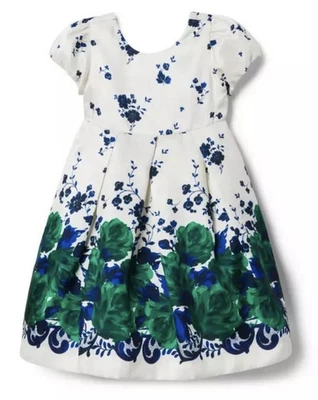Vestido Floral Janie & Jack Talla 3 Satinado Marfil Azul y Verde Formal Ocasión Vacaciones Foto 1 de 4