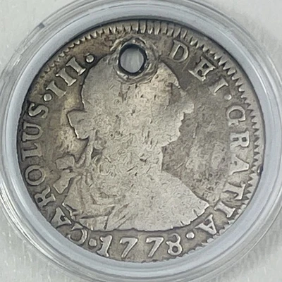 1778 Mexico Charles IV 2 Reales Coin 8T  Carolus Mexico City Mint Holed - Image 1 of 4