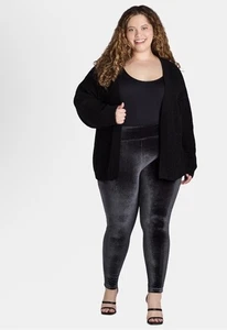 Terra And Sky Women's High Rise Velvet Leggings Dark Gray Size 3X (24W-26W) - Picture 1 of 8