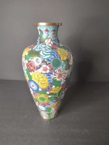 Chinese Cloisonne Enameled Many Flowers Pastel Vase, Republic Period, Spring 11" - Picture 1 of 13