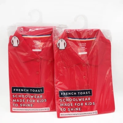 Lote 2 Polo French Toast Girls L 10/12 Rojo Manga Larga Uniforme Interlock Foto 1 de 2