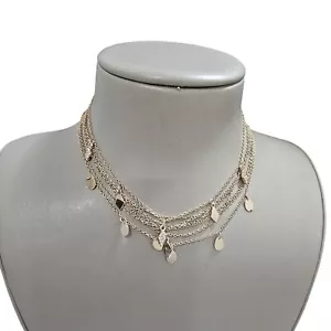 Collana donna Express trendy con strass placcati oro a strati corta nuova con etichetta - Foto 1 di 4