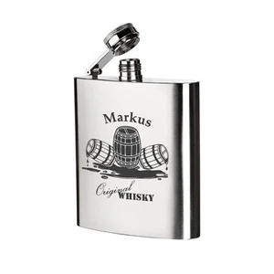Edelstahl Flachmann inkl. Gravur Motiv Whiskyfass - Bild 1 von 3