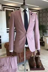 Traje de Hombre Rosa Pico Solapa Lujo Novio Esmoquin Boda Fiesta Baile de graduación Cena Personalizado - Imagen 1 de 8
