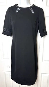 New TAYLOR Black Ponte Knit Dress Lace Inset Faux Leather Trim Career Sz 4 NWT - Picture 1 of 8