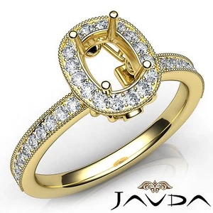 Cushion Semi Mount Halo Diamond Engagement Milgrain Ring 14k Yellow Gold 0.5Ctw - Picture 1 of 7