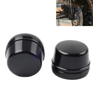 Front Axle Cap Nut Covers For Harley Touring Road King Electra Glide 00-07 Black - Picture 1 of 11