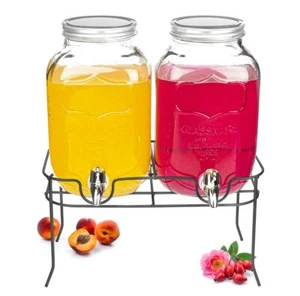 Getränkespender 2x4 Liter Zapfhahn Ständer Wasserspender Saftspender Dispenser - Picture 1 of 6