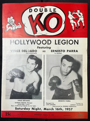1957 VINCE DELGADO vs ERNESTO PARRA Double KO Boxing Program HOLLYWOOD LEGION - Image 1 of 4