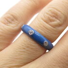 925 Sterling Silver Blue Enamel & C Z Optimistic Band Ring Size 6.25