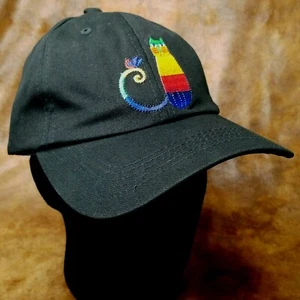 Gorra de béisbol de golf Laurel Burch para mujer negra arco iris gato orgullo ajustable NUEVA - Imagen 1 de 12