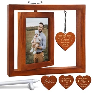 4”x6” Covered Portrait Dad Picture Walnut Wooden Rotating Picture Frame Decor - Picture 1 of 8