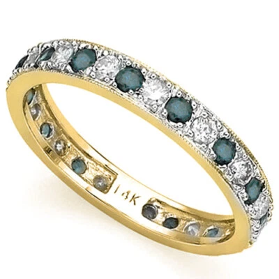 GORGEOUS 1.00 CT BLUE & WHITE DIAMOND (VS CLARITY) 14K SOLID GOLD ETERNITY RING - Image 1 of 4