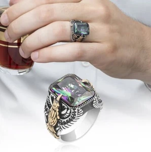 925 Sterling Silver Eagle Figure Topaz Cubic Zirconia Stone Men's Ring Size 11.5 - Picture 1 of 1