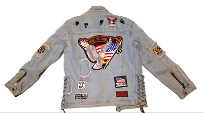 Unique Custom Designed Vintage Motorcycle Jean Jacket with Removable Lining - Image 1 of 3