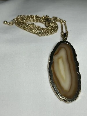Collar Colgante Ágata Rebanada Geoda Marrón Caramelo ~ 30" + 3" Extensor Foto 1 de 4