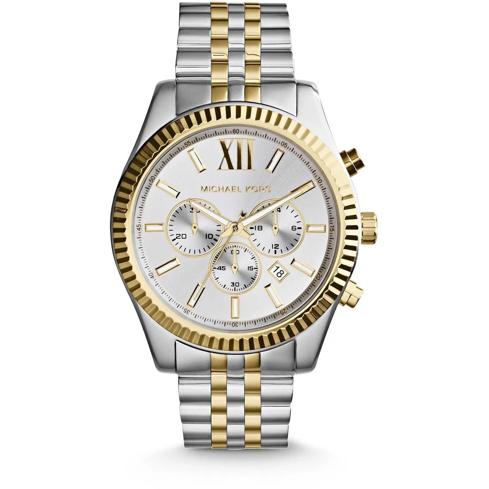 Michael Kors Lexington 44mm Silver Stainless Steel Case with Silver/Gold Stainless Steel Band Men's Watch