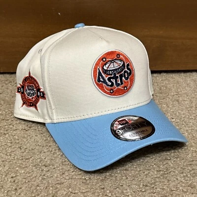 Houston Astros New Era 9FORTY A-Frame Cream/Blue Adjustable Snapback Retro Hat - Image 1 of 4