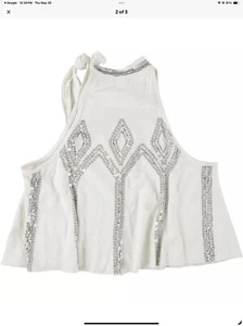 Free People Womens Tie Neck Tank Top Sequin S - Picture 1 of 5