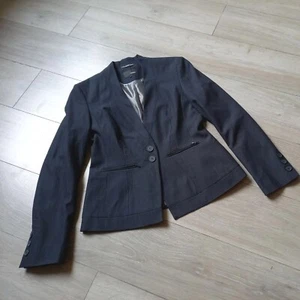 Next Dark Denim Blue Jacket Stretch Collarless Faux Pockets Smart Office UK12 - Picture 1 of 9