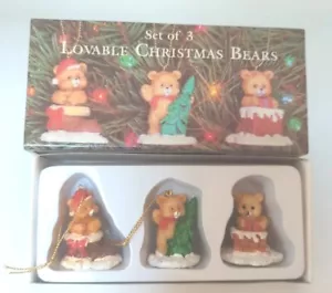 Vintage Christmas Bears Set Of 3 Lovable Ornaments Original Packaging Holiday - Picture 1 of 10