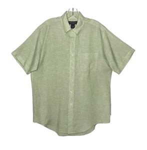 Camisa de lino irlandesa Brooks Brothers vintage para hombre M verde con botones manga corta - Imagen 1 de 13