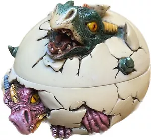 Vintage 2001 Pacific Giftware Two Dragons Hatching Egg Trinket Box - Picture 1 of 12